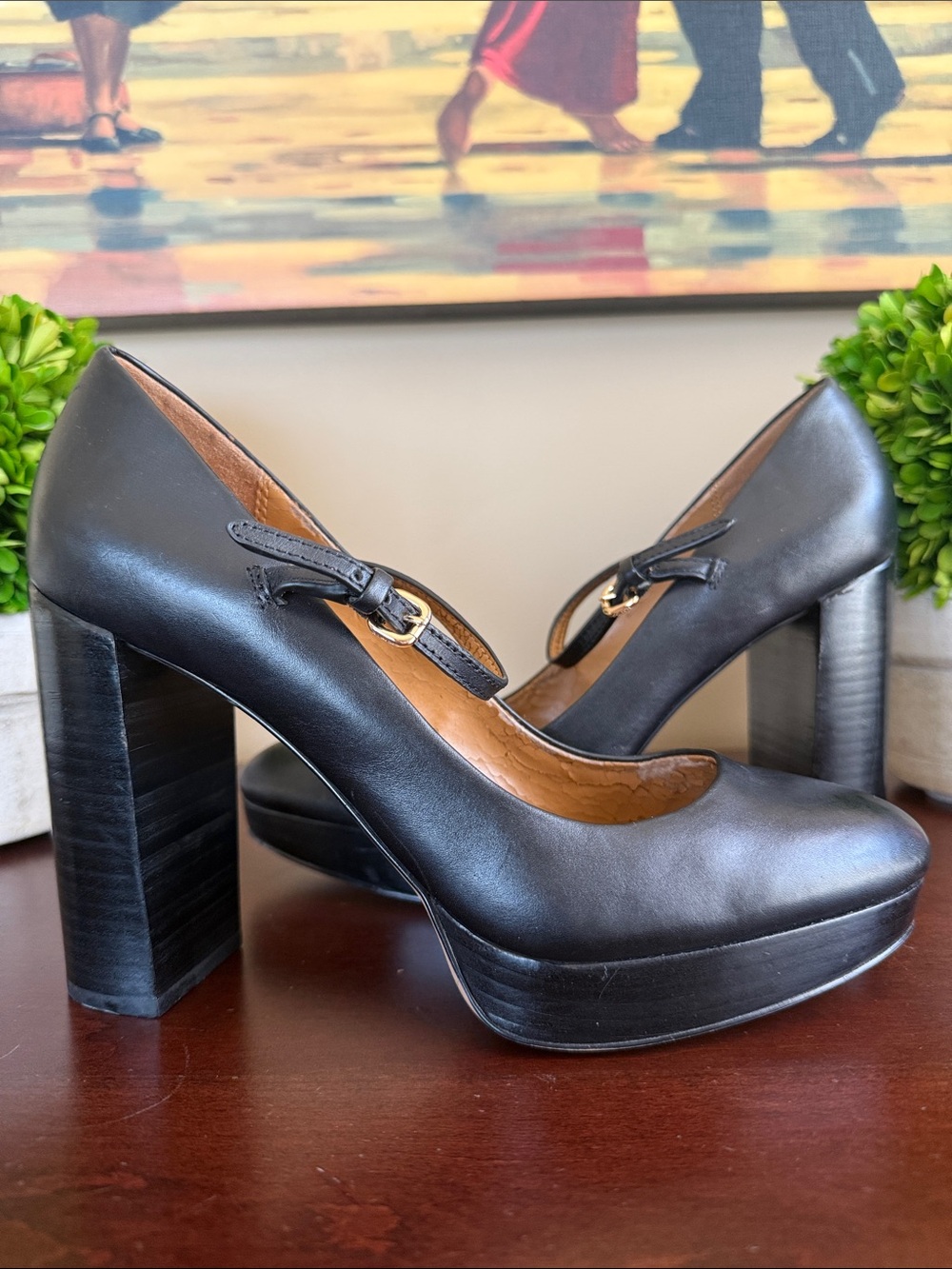 COACH 🖤GOLDIE🖤 BLACK MARY JANE BLOCK HEEL PLATFORM SHOES SIZE 8.5B